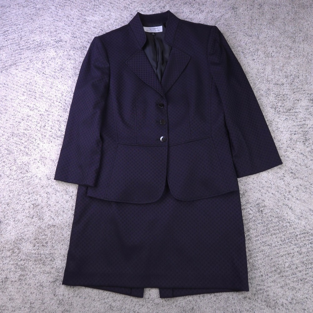 Tahari Suit Womens 8 Skirt Jacket Two Piece Purple Black Geometric Stretch Lined